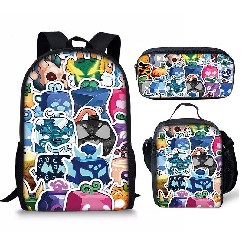 Bloxfruits Primary School Schoolbag Three-Piece Cartoon Backpack Combination Set Diy