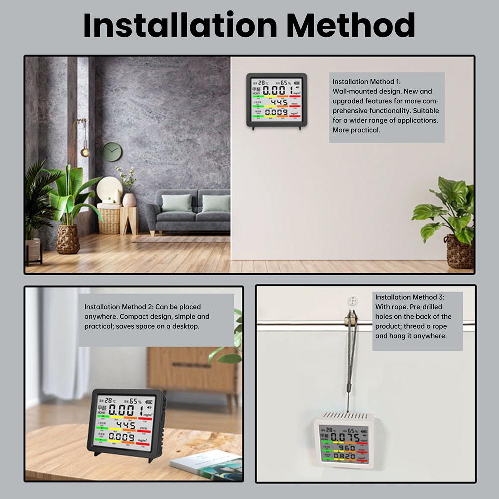 5-in-1 Digital Air Quality Monitor with Temperature and Humidity Meter CO₂/HCHO/TVOC Tester Type-C port