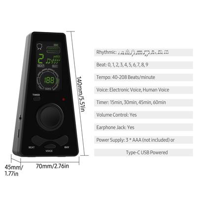 Electronic Digital Metronome with Timer Universal Electronic Metronome with Volume and Beat Speed Control, Battery or