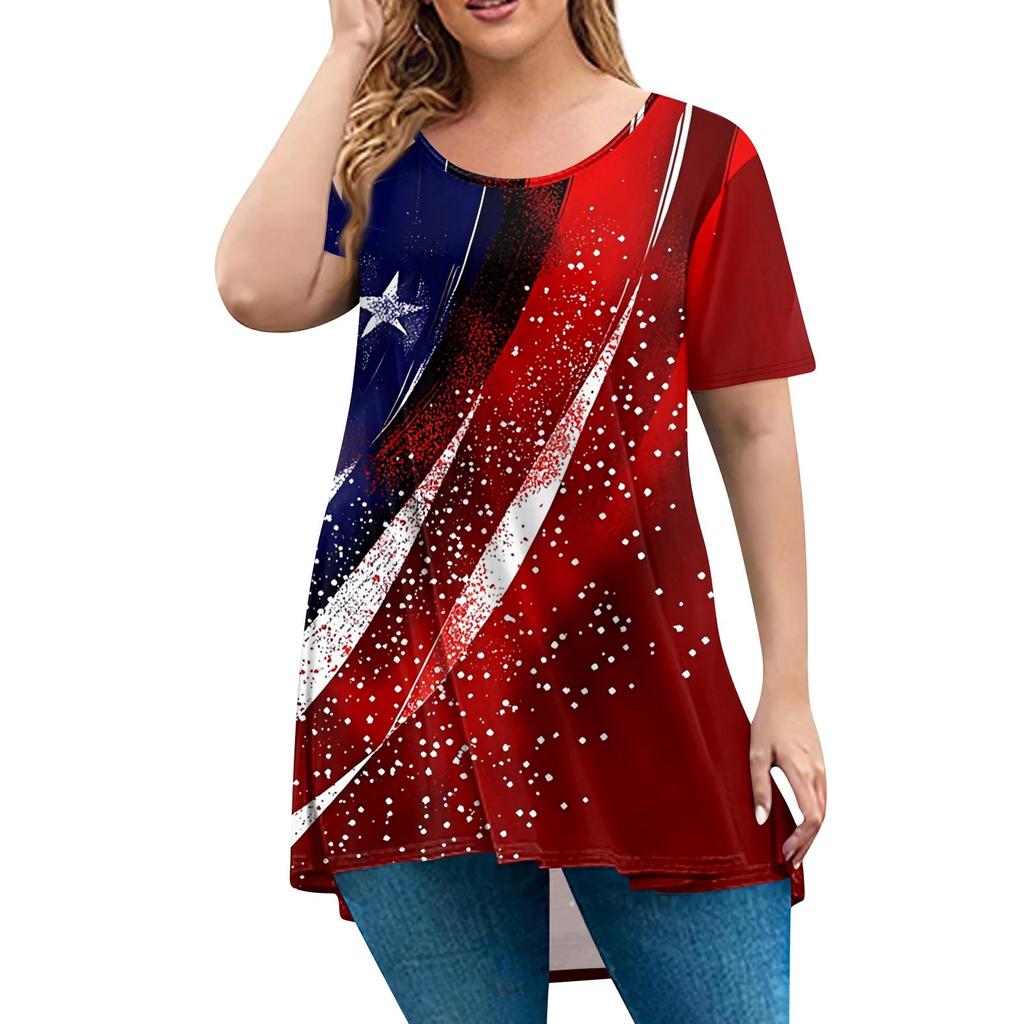 Dame Mote Stor Størrelse Rund Hals Kort Erm Løs Casual Print Genser Topp