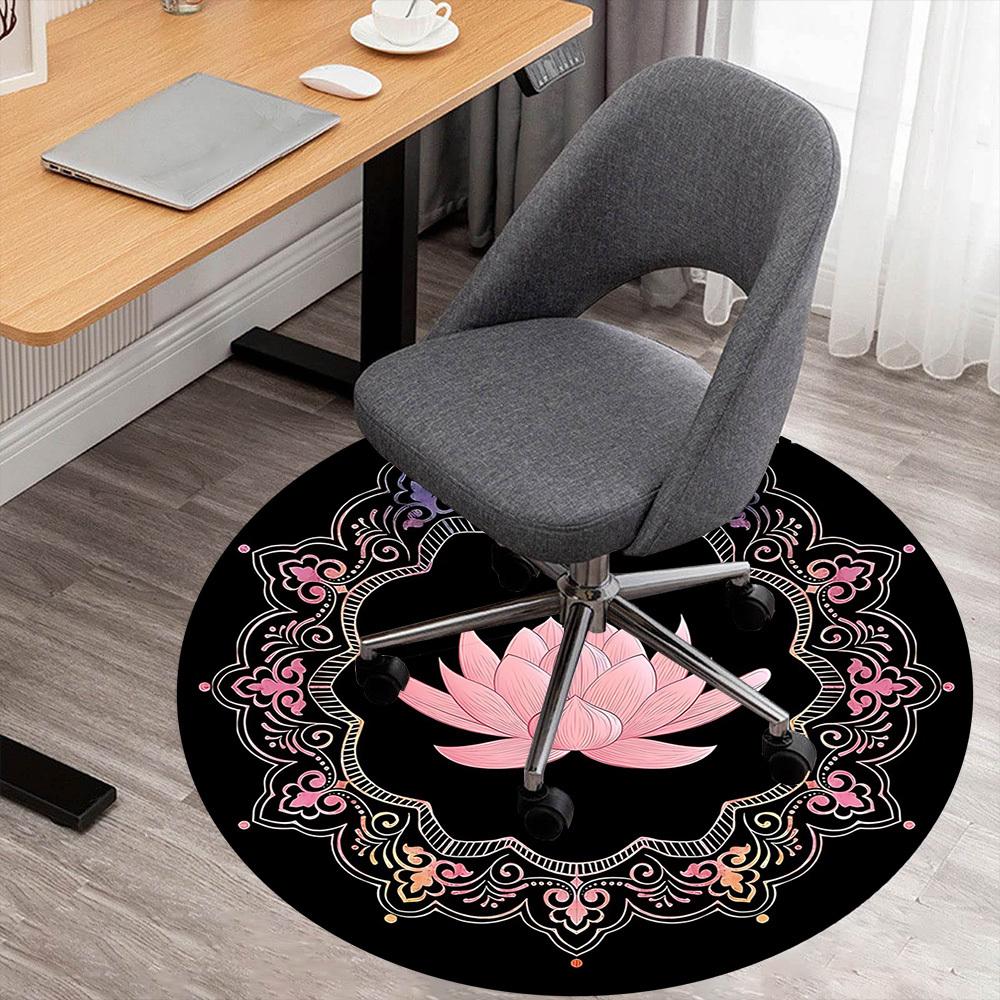 1pc Lotus Mandala Round Chair mat office Area Rug - Non-Slip, Floor Mat for Office, Bedroom, and Indoor Decor p127113