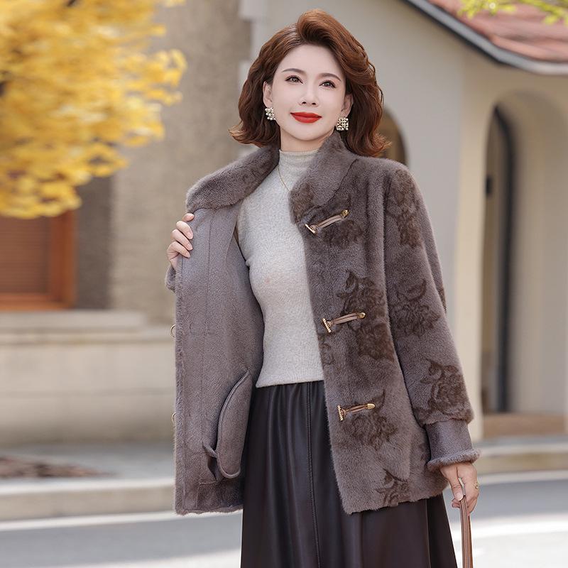 

Mom s High-End Winter Faux Fur Mink Velvet Coat for Middle-Aged & Elderly Women 4XL (135-150 jin) сірий колір
