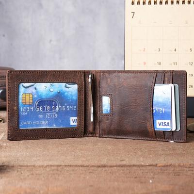 Genuine Cowhide Leather Men's Short Wallet Vintage Slim Card Holder with Money Dollar Cash Clip Classic Leather Credit Card Holder for Men Daily Use