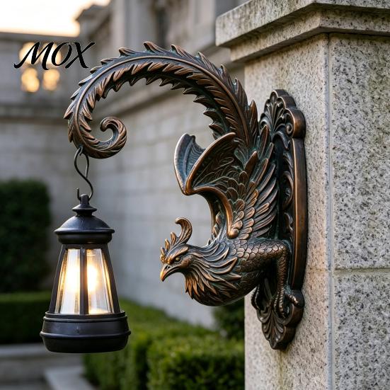 Energy Saving Patio Illumination Phoenix Solar Wall Lights, Resin Sculpture Outdoor Light, Warm Yellow Night Lights Waterproof Landscape Decor