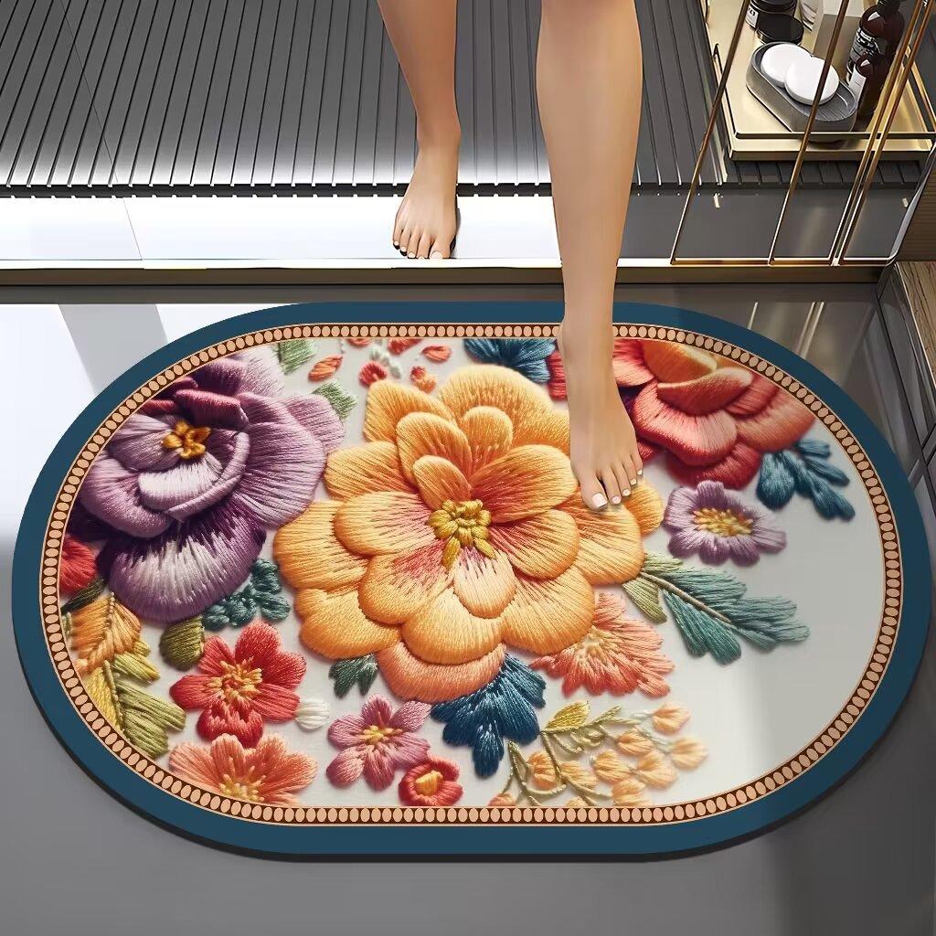 Výšivka v čínském stylu Větrná diatomová bahenní rohož Absorpční Špinavá koupelnová protiskluzová rohož Domácí koupelna Snadno se udržuje Rohožka na nohy