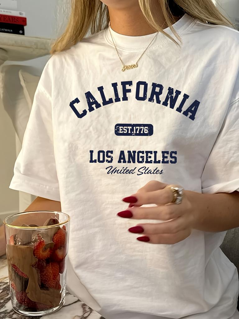 Camisetas Informales Lavables a Máquina De Verano De Ángelescamiseta Gráfica Vintage De California Para Mujer De Todos Los Días