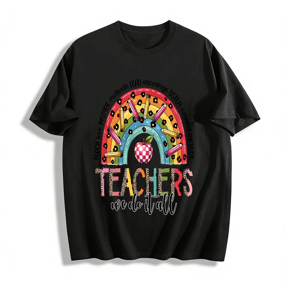 

Teachers We Do It All Rainbow Apple Graphic Tee For Educators Pure cotton T-shirt XXS