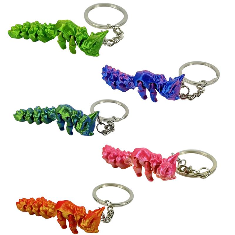 Compact Movable 3D Fox Keychain 3D Printed Colorful Articulating Keychain Toy Action Figure Collectible Desk Ornament Gifts