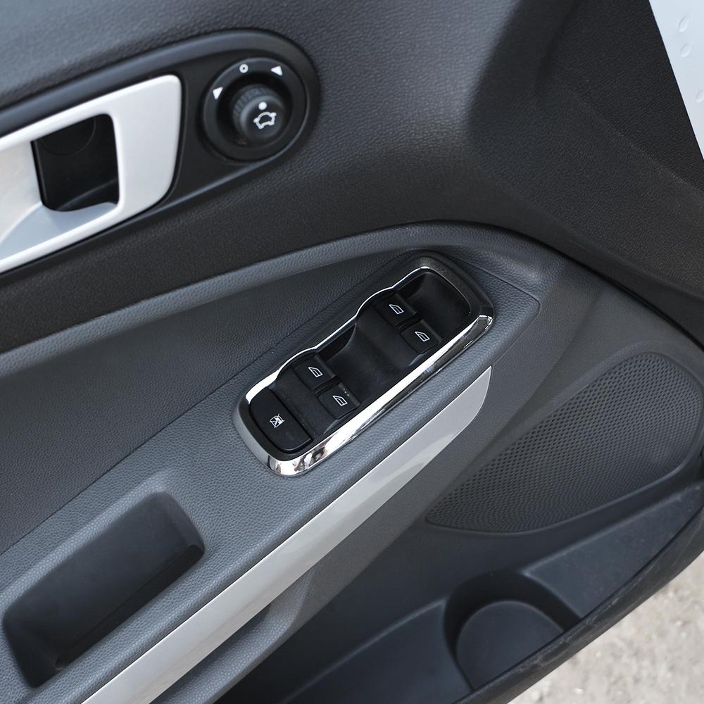 BAZS3 ABS Chrome Interior Trim for Ford Ecosport Fiesta Window Lift Switch Decoration Box Panel Cover Accessories