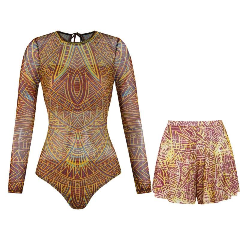 Swimsuit Women's Long Sleeve Sunscreen Swimsuit European and American Short Skirt Set Bikini