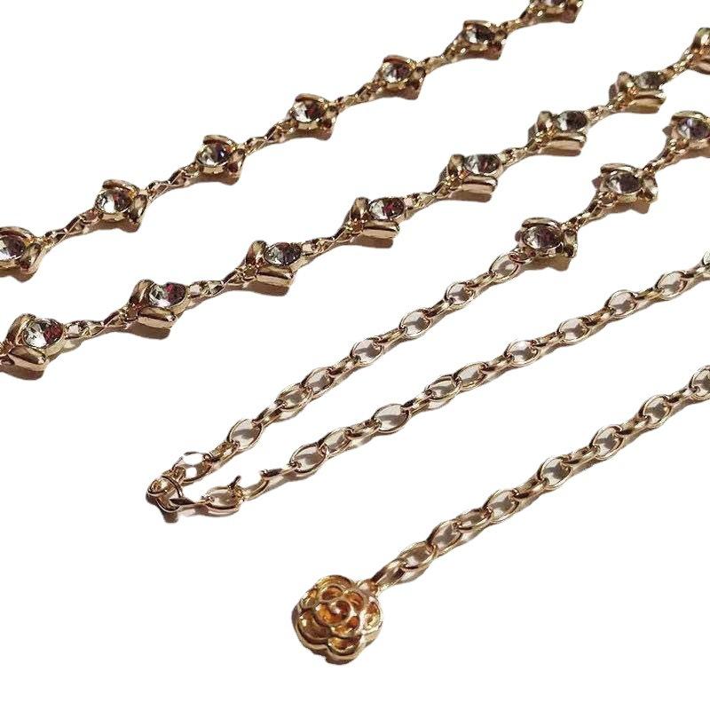 Korean Style Thin Belt for Women Sweet and Versatile Waist Chain Skirt Sweater Coat Decorative Rhinestone Inlaid Silver Chain Waist Chain