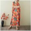 Women's Vintage Long Dress with Cotton and Linen Patterns