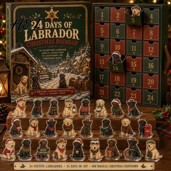 Dog Countdown Box Advent Calendar, 24-Day Christmas Acrylic Ornament Set with Calendar for Kids Mini Figures, Tree Hanging Decor, Gift Lovers