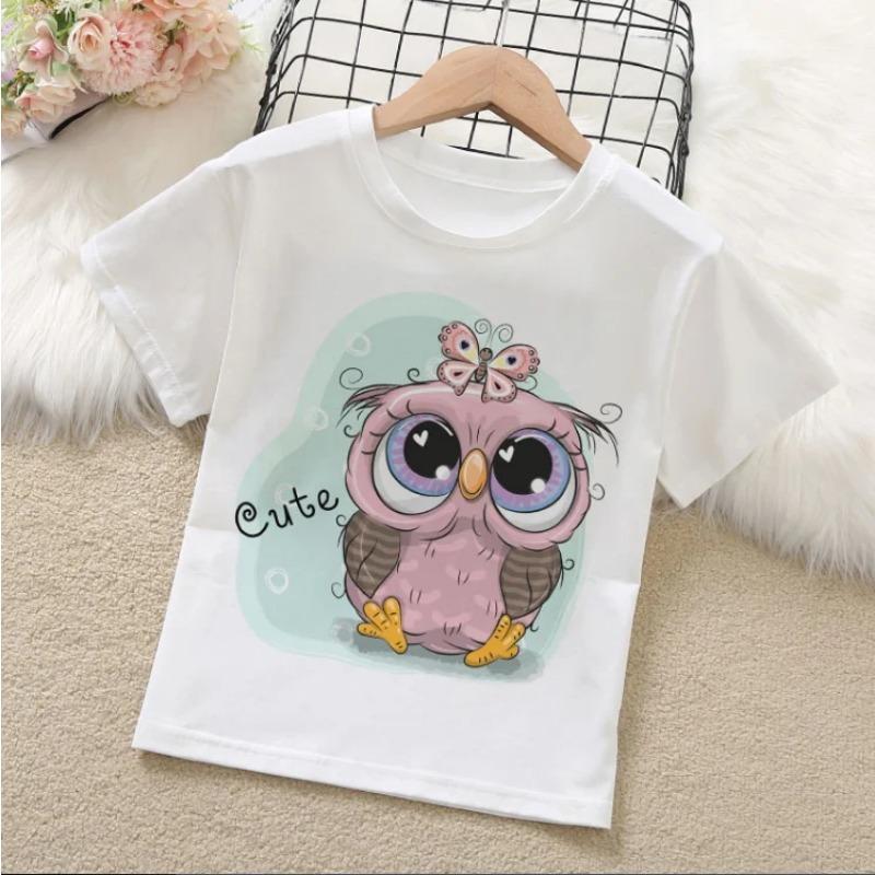 Summer Clothes for Children Owl Cartoon Print T-Shirt Baby Short Sleeve Top Kids Thin Section Wear