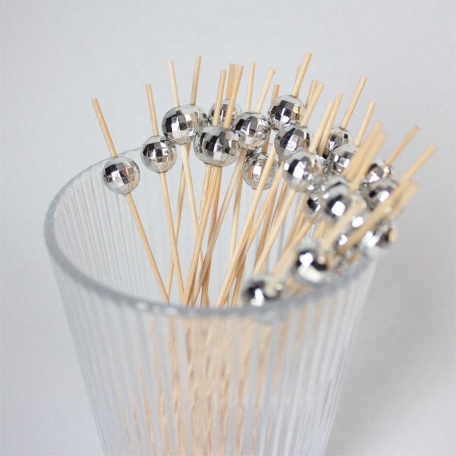 100pcs Disco Ball Fruit Sticks Earth Mirror Cocktail Sticks 12cmDessert Buffet Salad Fork Cocktail Decor Cake Buffet Toothpicks