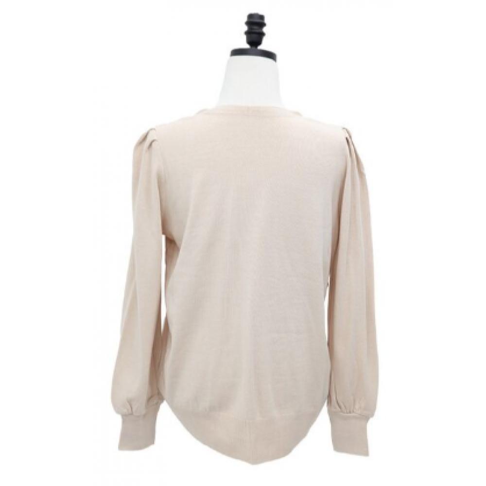 Shiz Madam Women S Pearl Necklace Decoration Balloon Sleeve Knit Top T57213