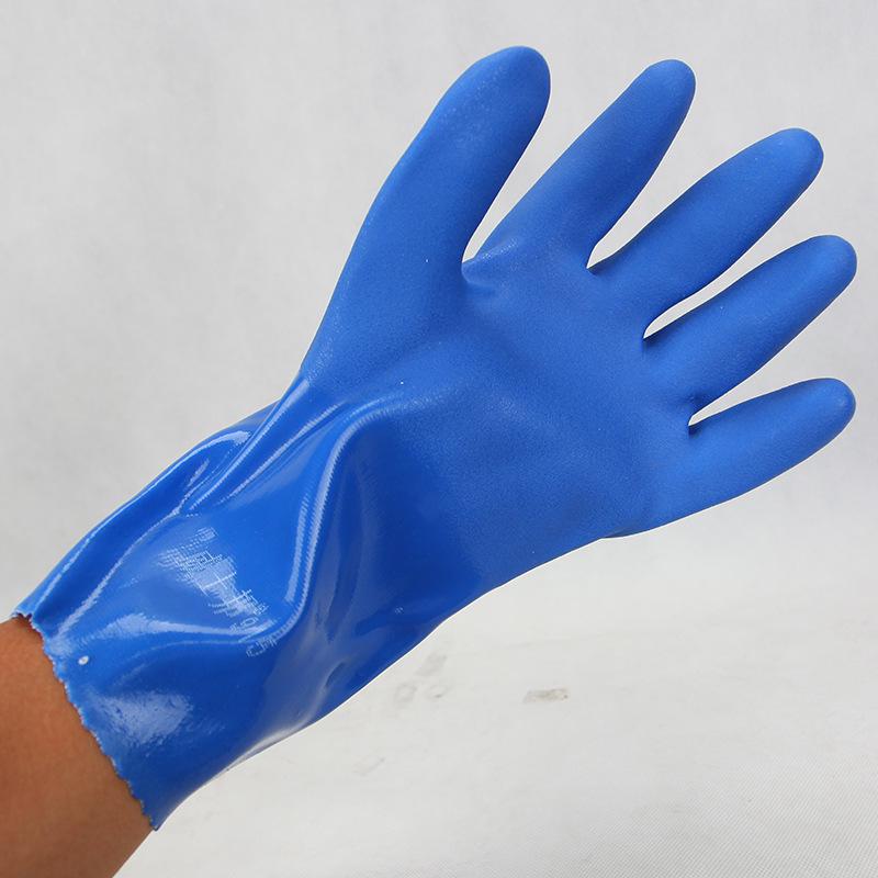 Weishibang 915 Blue Oil-Resistant Waterproof Rubber Gloves - Thickened, Wear-Resistant, Acid & Alkali Resistant.