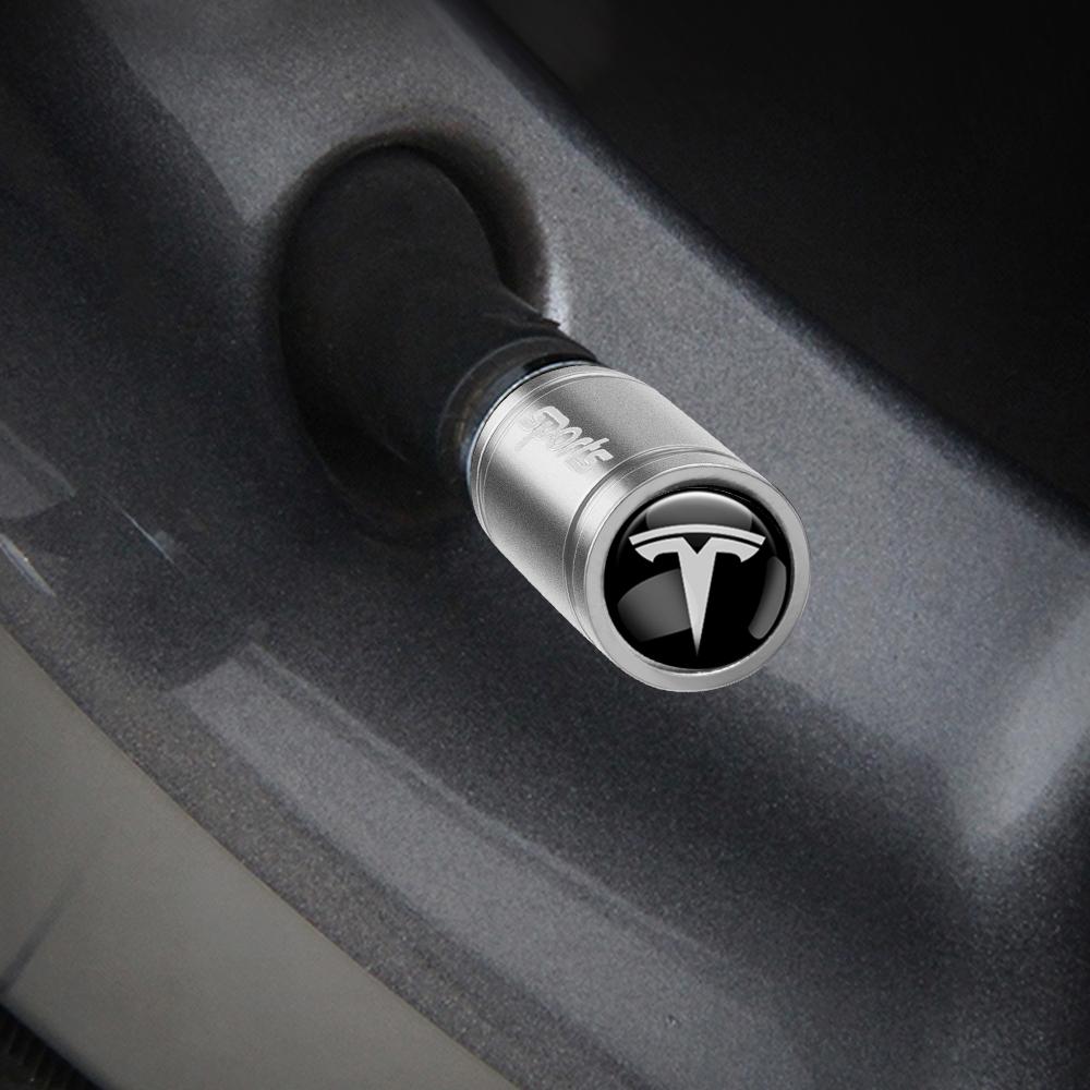 4PCS Metal Car Tire Valve Caps Decor Dust-proof Auto Sports Emblem For Tesla Model X Y 3 S Roadster Coil Mod WYE P100D P90D P85D