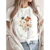 Floral Print T-Shirt White Botanical Flower Design For Casual Wear