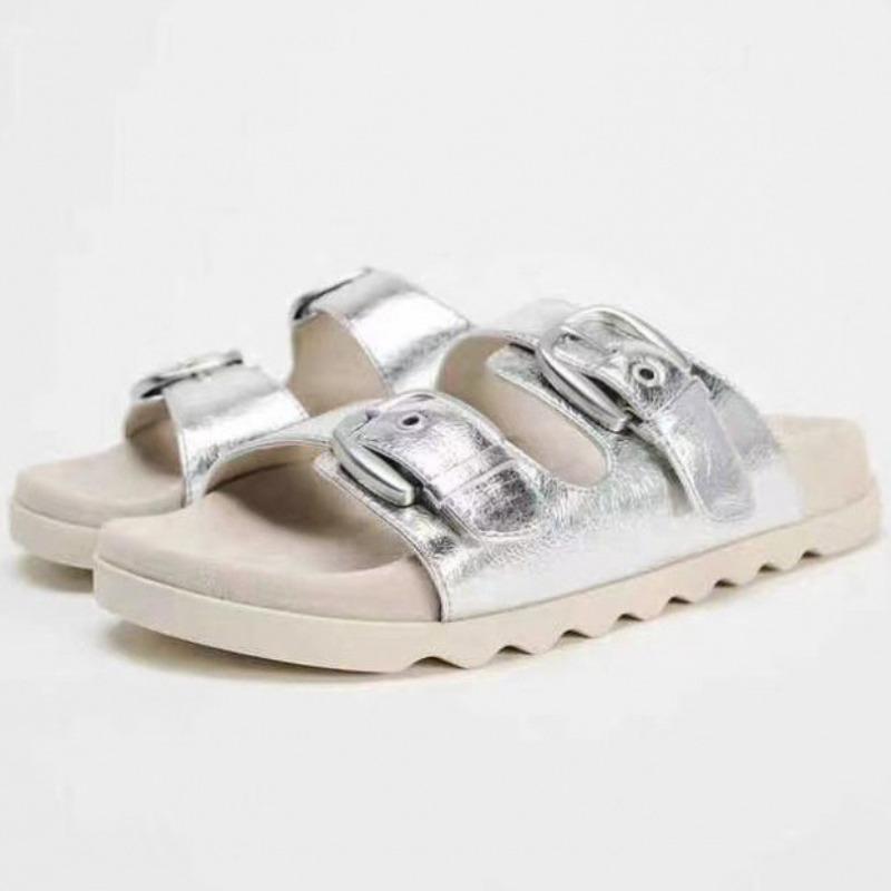 

Summer Sliver Flat Sandals for Woman Outdoor Classic Buckle Casual Thick Sole Platform Seaside Female Beach Shoes 36 срібний