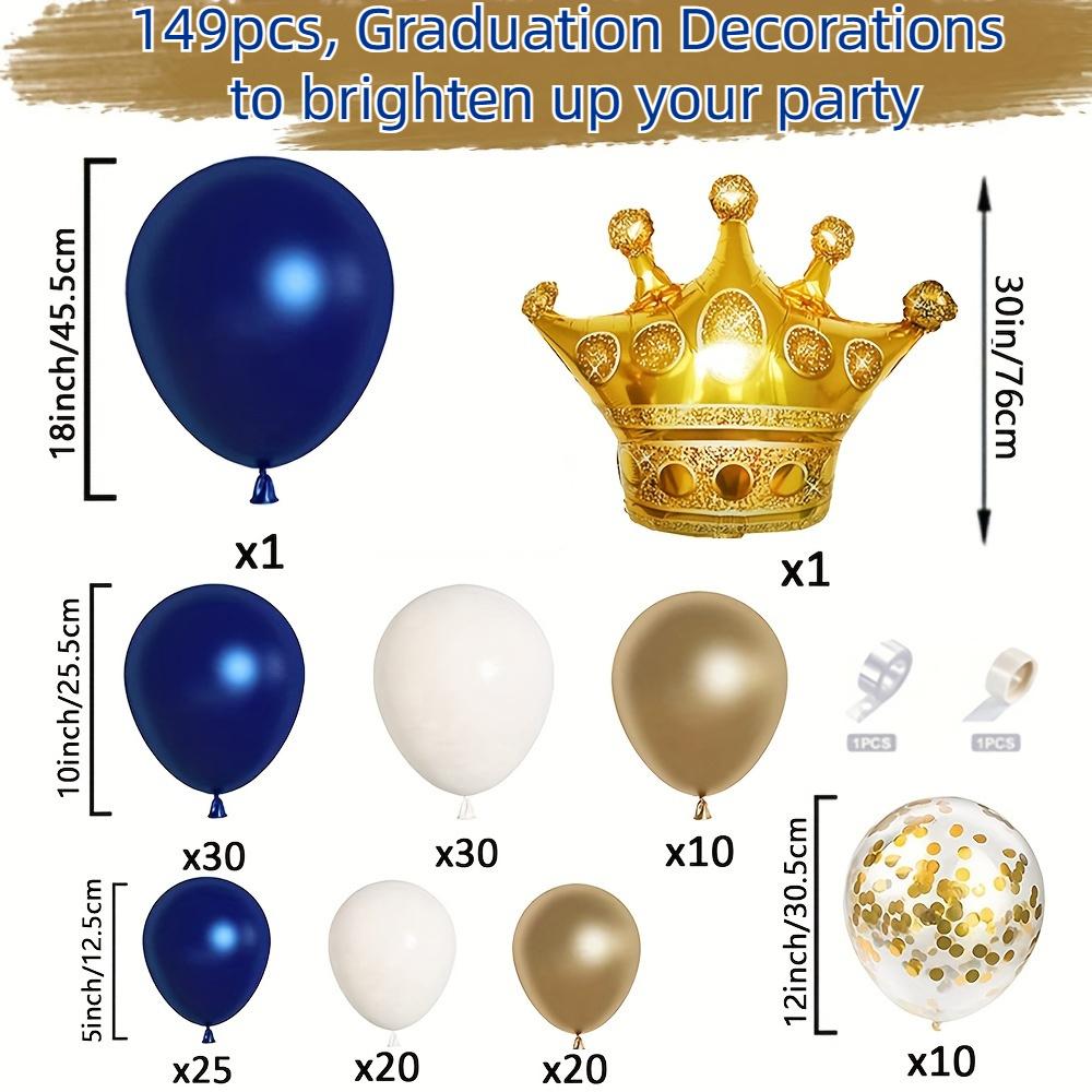 149PCS Blue Gold Balloon Arch Garland Set, Crown Foil Balloon, Birthday Party Anniversary Graduation Decoration Supplies