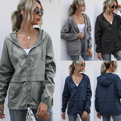 Women's Lightweight Waterproof Hiking Jacket with Hood Windproof Rain Shell Zip Up Outdoor Coat