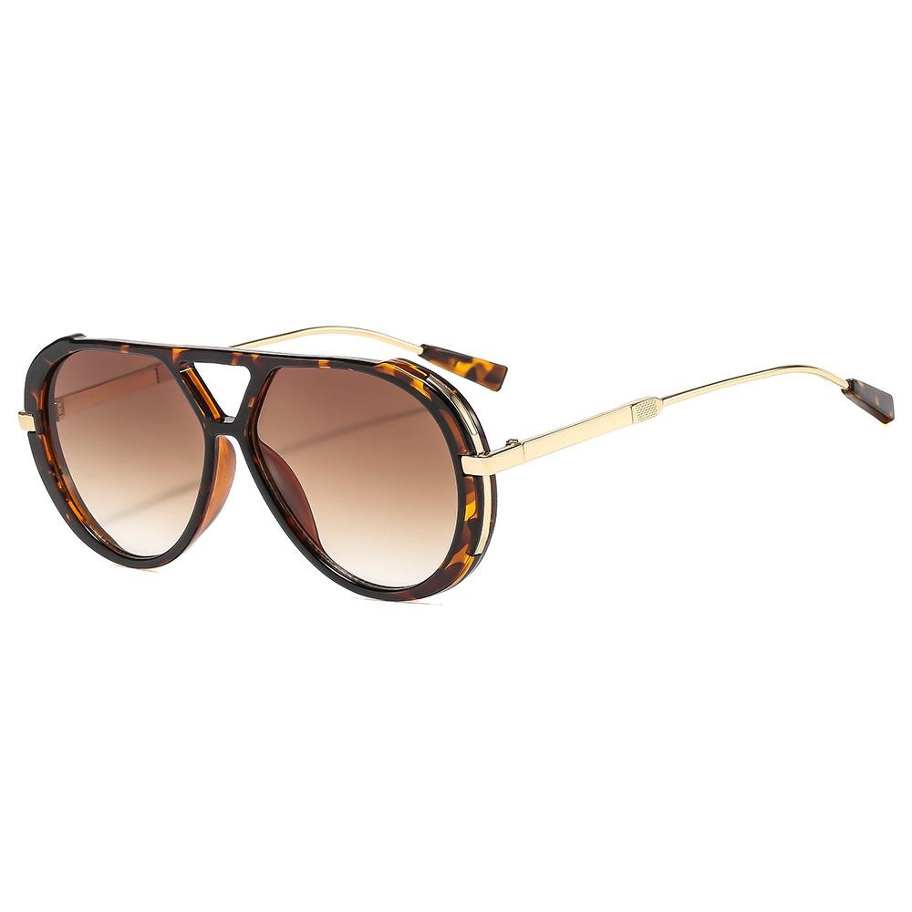 New Retro Pilot Double Beam Women Sunglasses  Luxury Leopard Print Gradient Design High Quality Men Punk Uv400