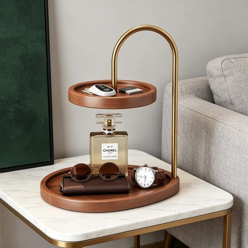 Bandeja de Armazenamento de Joias de Madeira, Suporte de Exibição Decorativo de Mesa para Chaves e Difusor de Aroma, Perfeito para Entrada de Quarto de Casa