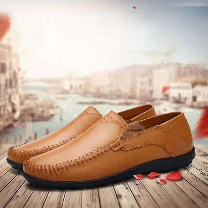 Fashion Shoes for Men Spring Leather Loafers New Slip on Business Casual Leather Shoes for Men Classic Soft Sole Shoes Breathable Flats