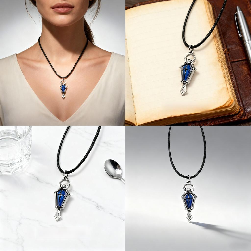 Lantern Decorative Necklace With Leather Cord For Dark Style Fashion Accessory