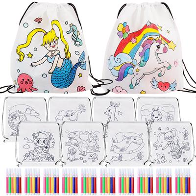 Drawstring Bags Non-woven Fabric with Markers Cartoon Pattern Handicrafts DIY Coloring Available Storage Bundle Pocket TMZ