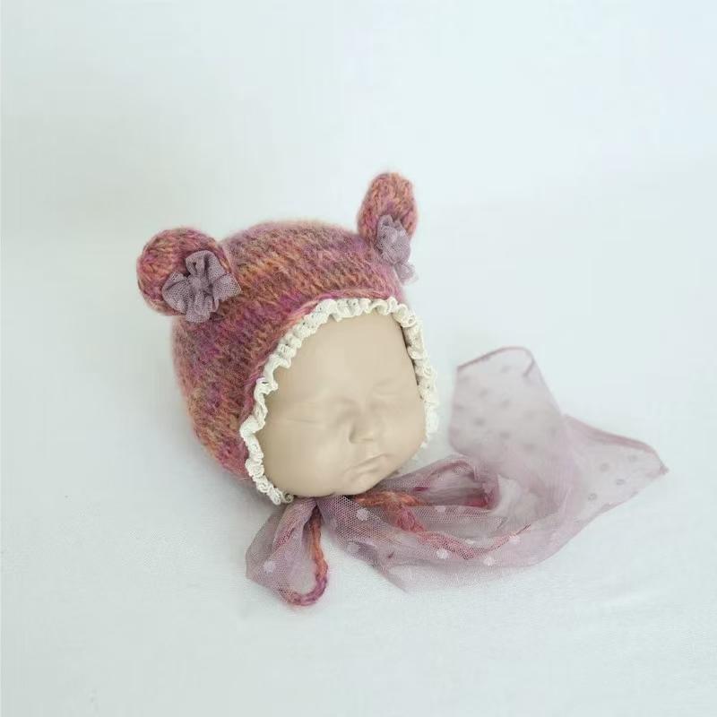 Hand Knitted Crochet Angora Wool Baby Elf Hat Newborn Coming Home Bonnet Beanie for Photography Props