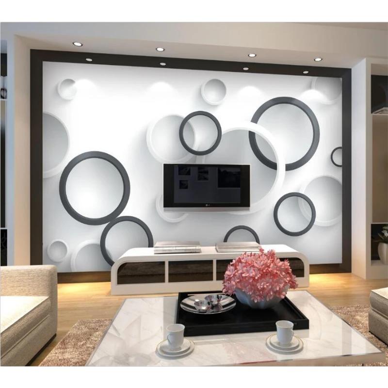 Tapete Einfache 3D Schwarz-Weiß-Stereo-Kreis-TV-Hintergrundwand Wohnzimmer Schlafzimmer Restaurant Dekoration Wandbild