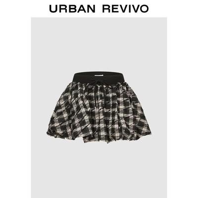 UR 2026 Women's Trendy Raw Edge Plaid Drawstring Mini Skirt