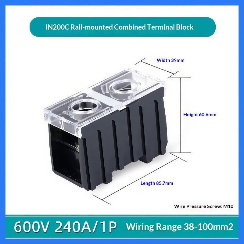 Din Rail Terminal Block In12Bk In20Bk 600V 2/3 Pin 30A/60A Electrical Connection Terminal Split High Current Junction Box