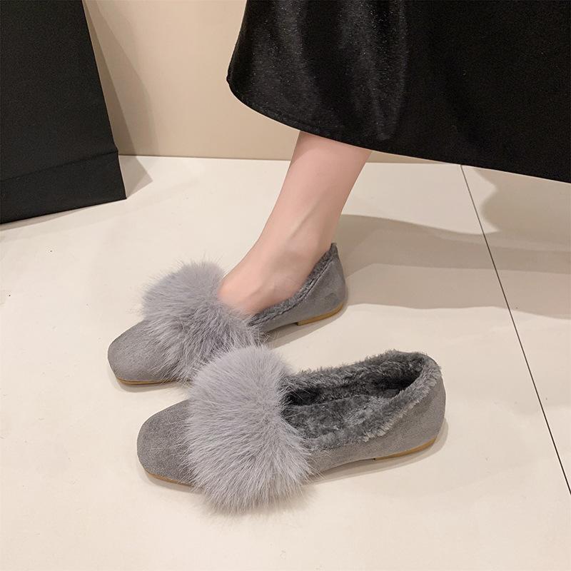 Damen Plüsch Flache Schuhe 2026 Herbst Winter Kunstpelz Gefüttert Weiche Sohle Mokassins Warm Baumwolle Niedriger Absatz Pumps Zum Hineinschlüpfen Bequem