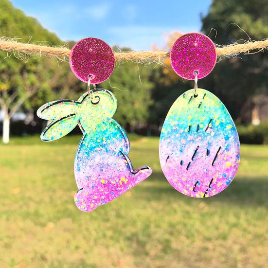 Easter Acrylic Bunny Earrings for Women Glittery and Colorful Rabbit Dangle Earrings Festive Holiday Jewelry for Easter Celebrations