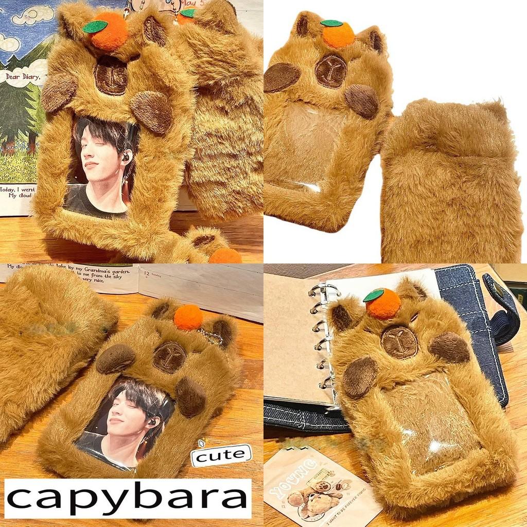Orange Plush Capybara Card Case Animal Toy Student Id Storage Kid Birthday Gift