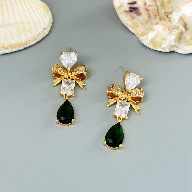 Fashion Medieval Zircon Bow Love Water Drop Stud Earrings High-End Earrings золотой