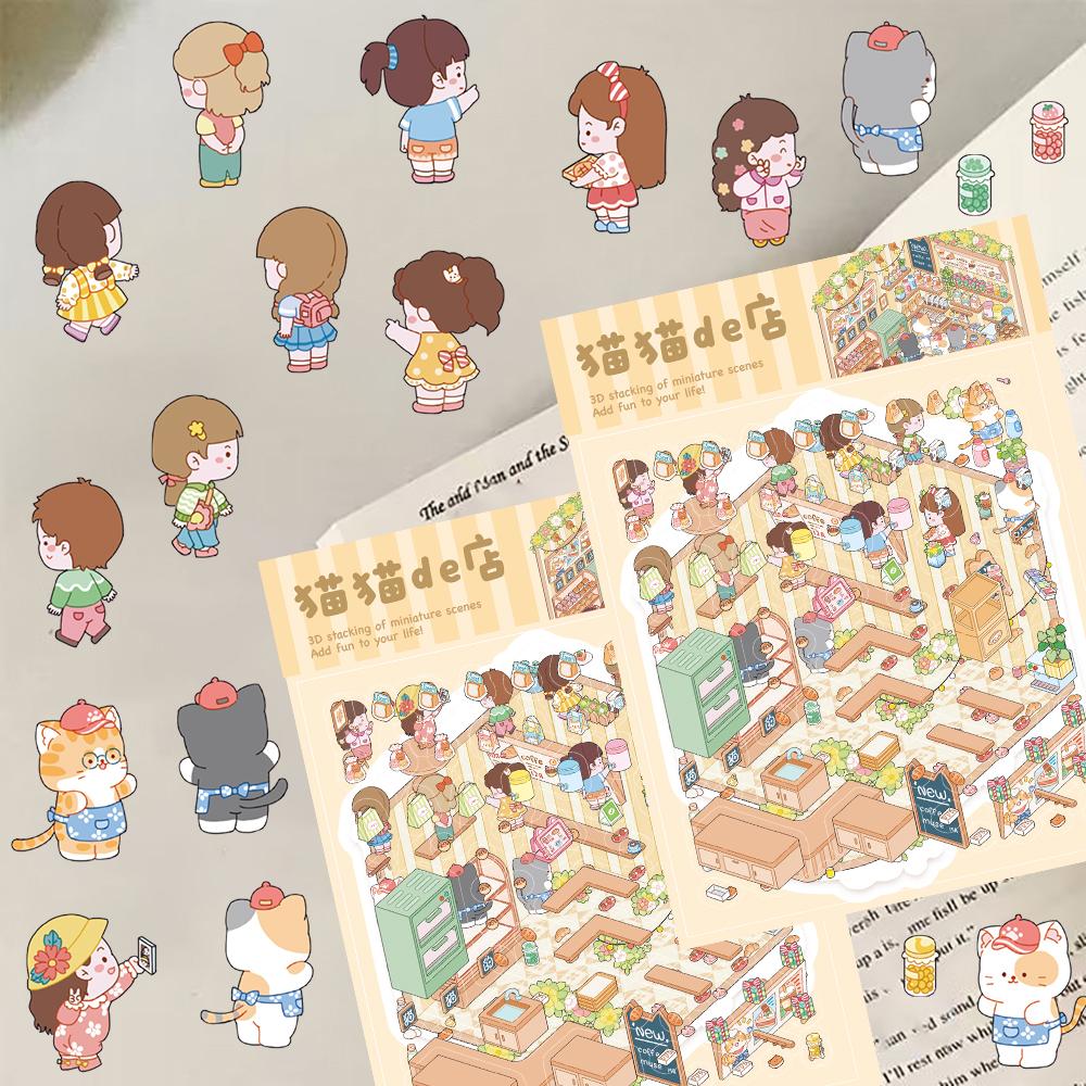Cat shop Festival Landscape Sticker Laptop Restaurant Stationery Cabin Skateboard Bicycle Miniature Skateboard Scene Decals