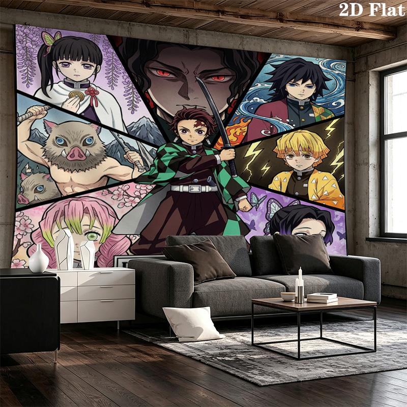 Demon Slayer Kimetsu No Yaiba Wall Tapestry Aesthetic Wall Hanging Printed Fabric Blanket Decorative Tapestries for Bedroom Living Room Home Decor