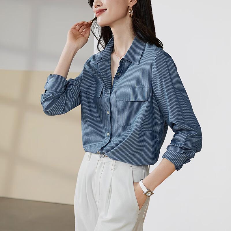 Camicia a righe SOFSIL 2026 Primavera, misto seta, con bavero e maniche lunghe