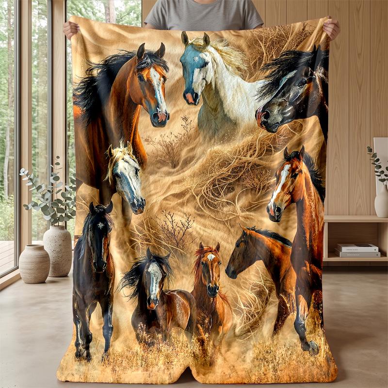 Wild Horse Sunset Freedom Theme blanket Lightweight Warm Flannel Blanket Decorative Throw Blanket for Home Decoration