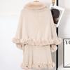 Women Double‑Layer Faux Fur Trim Poncho Shawl Winter Warm Open Front Cape Outerwear