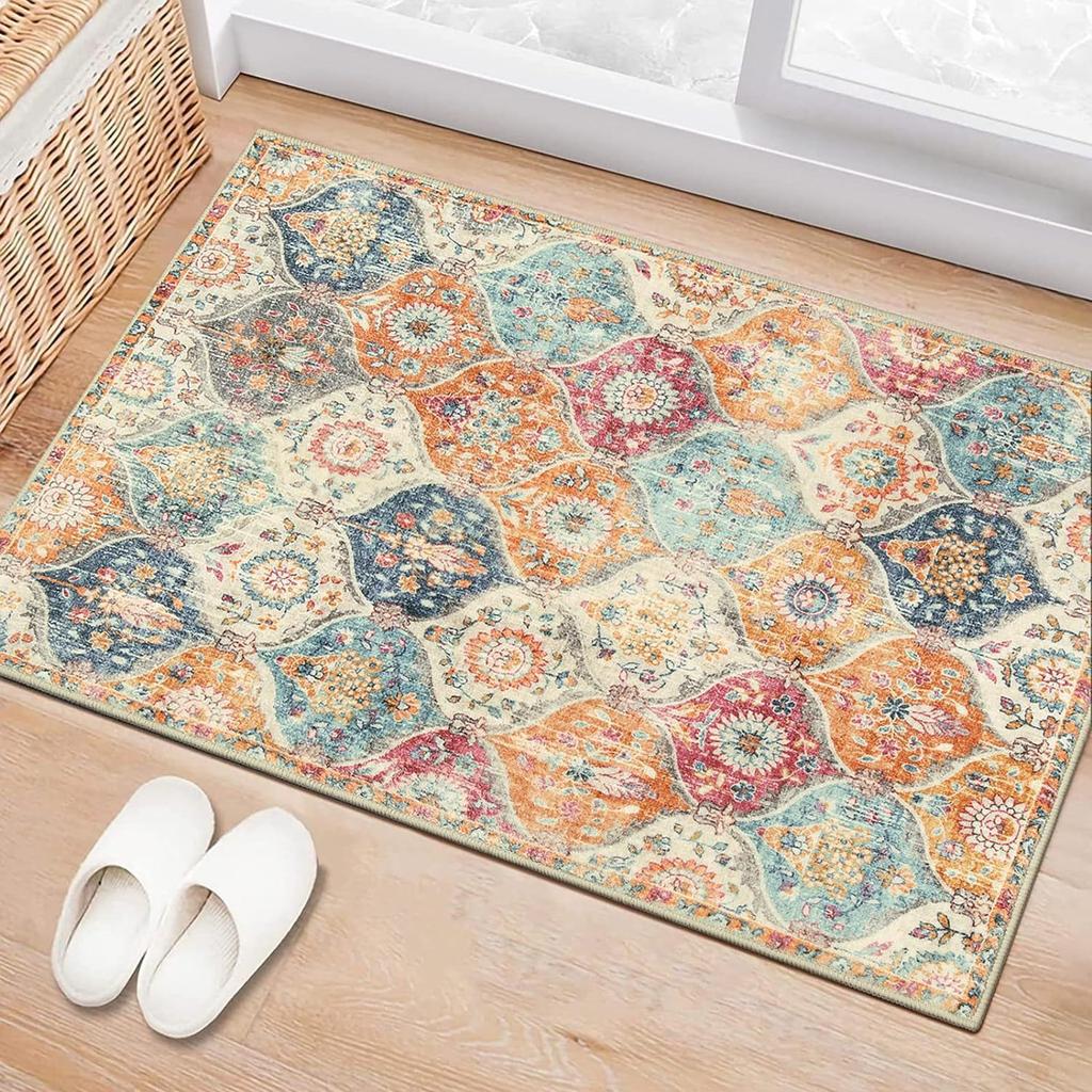 1Pcs Vintage Boho Floral Printed Kitchen Mat Soft Thickened Kitchen Floor Mat Waterproof Non-slip Oil-proof Floor Mat Runner Rug