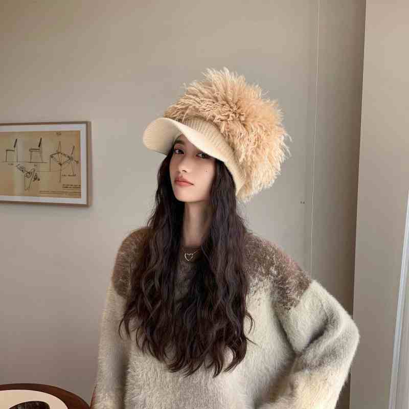 Women's Hats Sweet and Cool Babes Plush Knitted Baseball Cap Fashion Autumn and Winter Hat Women's Cap