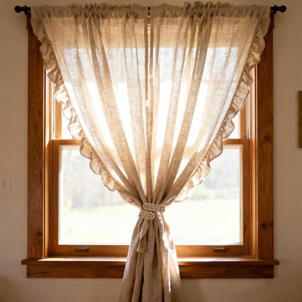 4pcs Braided Curtain Tiebacks Boho Curtain Holdbacks Farmhouse Tie Backs Holders for Home Bedroom Office Drapes Curta (Linen)