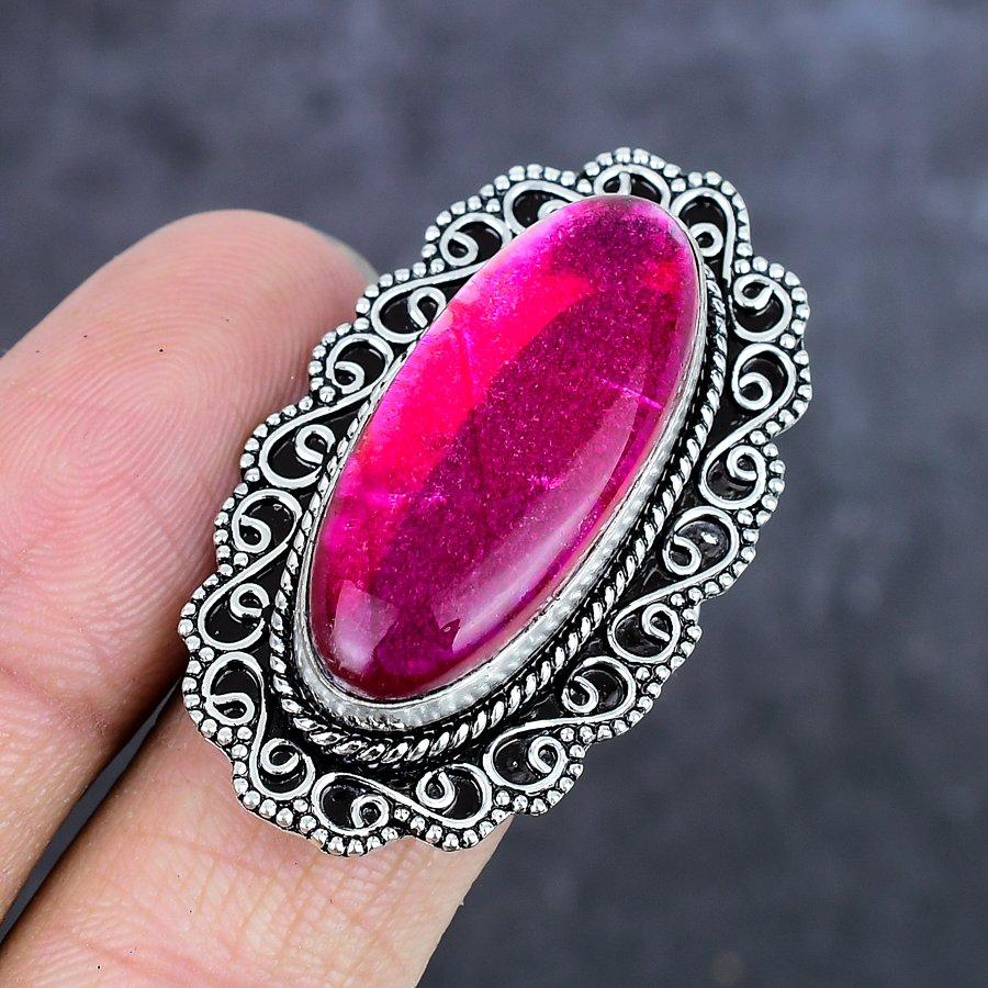 Natural Pink Triplet Opal 925 Sterling Silver Jewelry Ring Size 8.5 ETC-13991