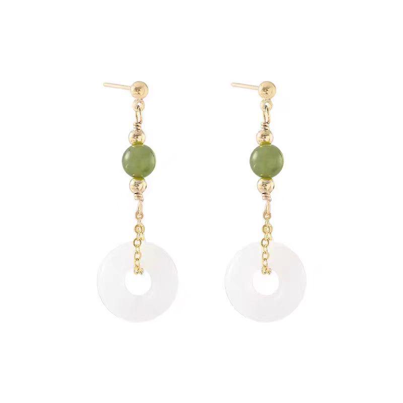 Elegant Faux Jade Tassel Earrings: High-End Ancient Style with a Fresh, Simple Chinese Design for Women