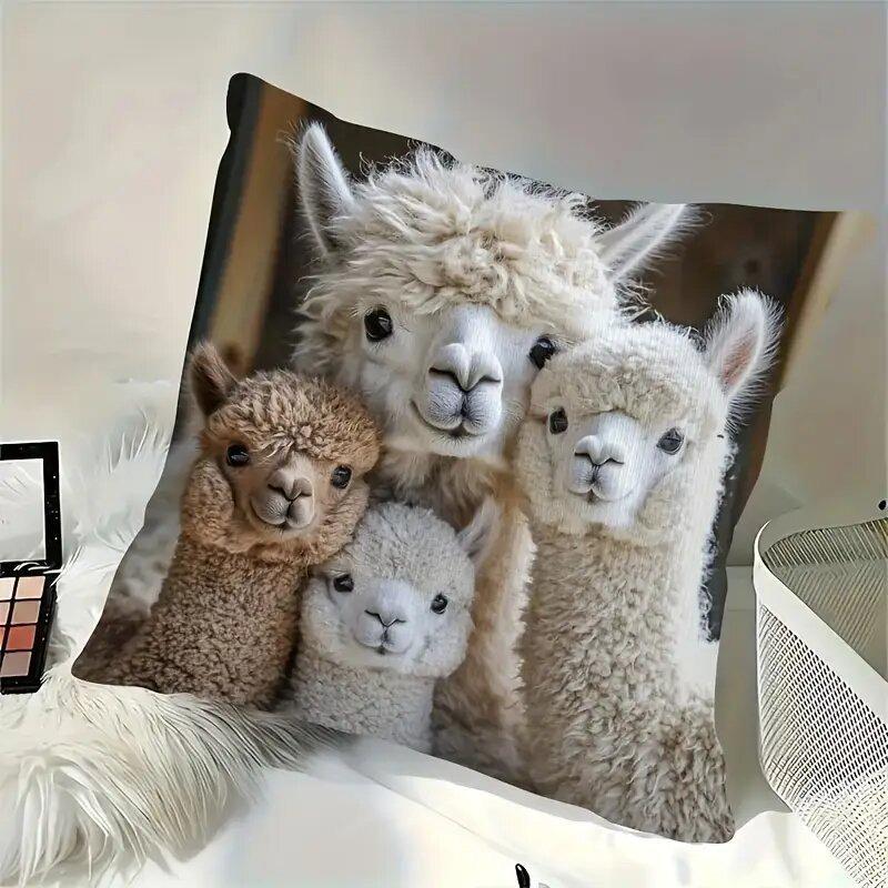 45X45Cm Christmas Lovely Alpaca Friends Print Pillow Cover Winter New Year Home Decor Sofa Pillowcase Car Cushion Cover